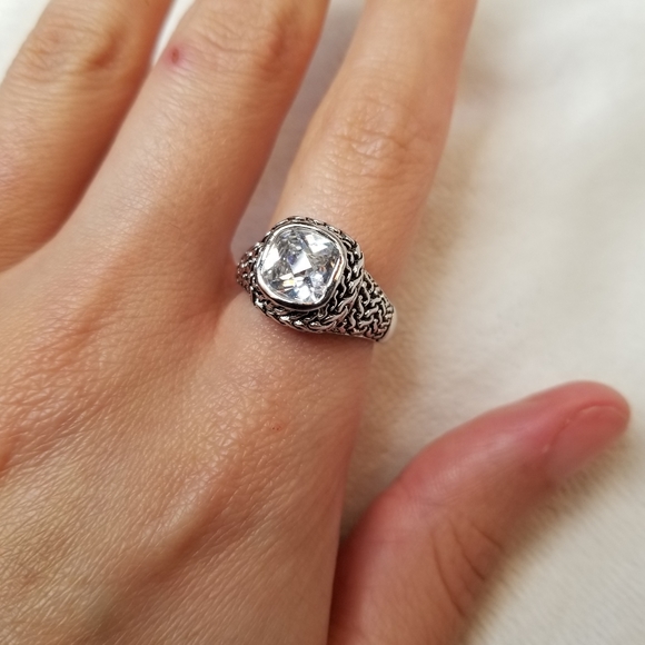 Vintage 18k GE ELECTROPLATED Sparkling White Tourmaline Crystal Ring - Picture 5 of 8